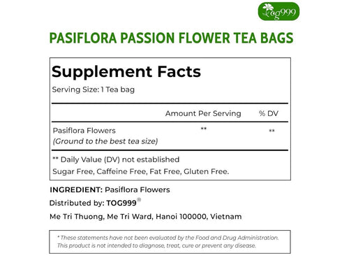 120 TeaBags  TOG999 Pasiflora Pasion Flower Tea Bags 100% Natural Pure