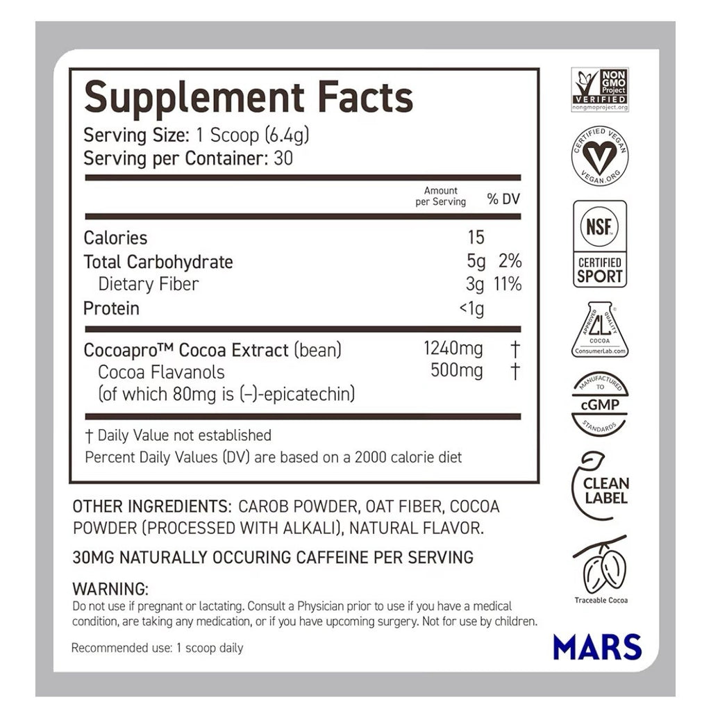CocoaVia Cocoa Flavanols Powder Cardio Heart Circulation Cognitive Health 30serv