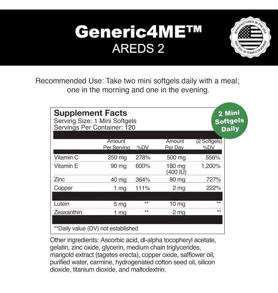 Generic4ME AREDS 2 Formula Eye Health Supplement 120 Mini Softgels