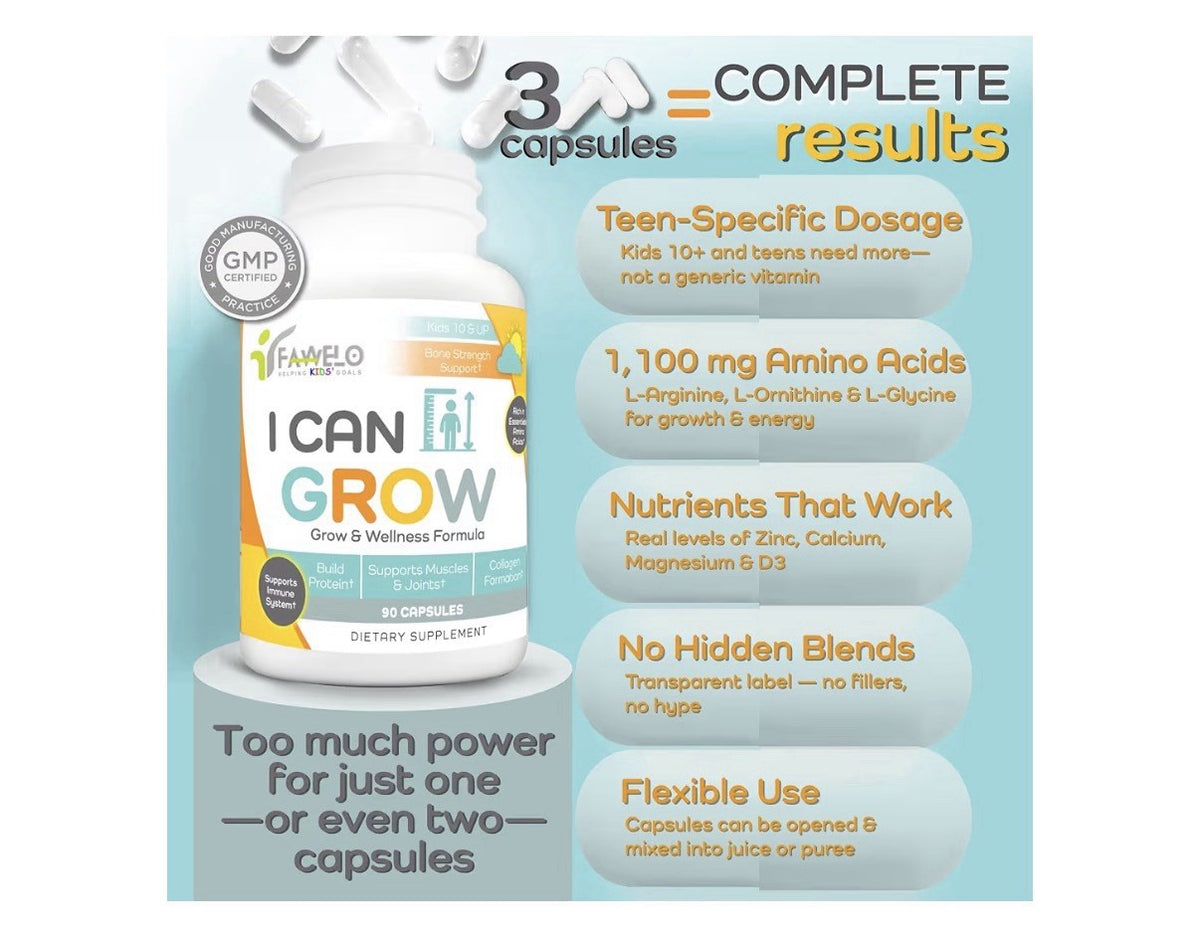 Fawelo I Can Grow Day-Time Kids 10 & Up Teens Growth & Development Support 90cap