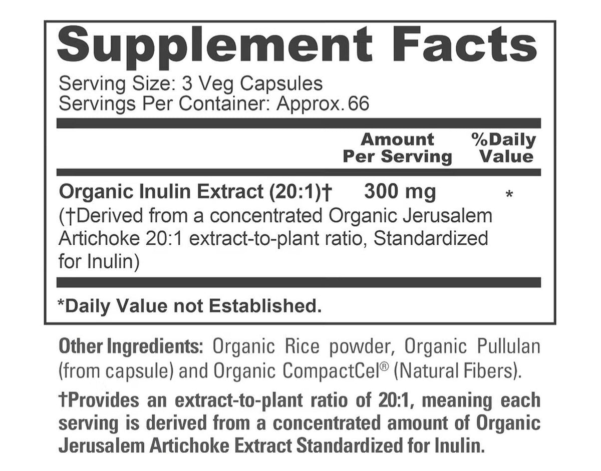 NusaPure Organic Inulin 300mg Per Serving Delivered From 20:1 Extract 200Veg Cap