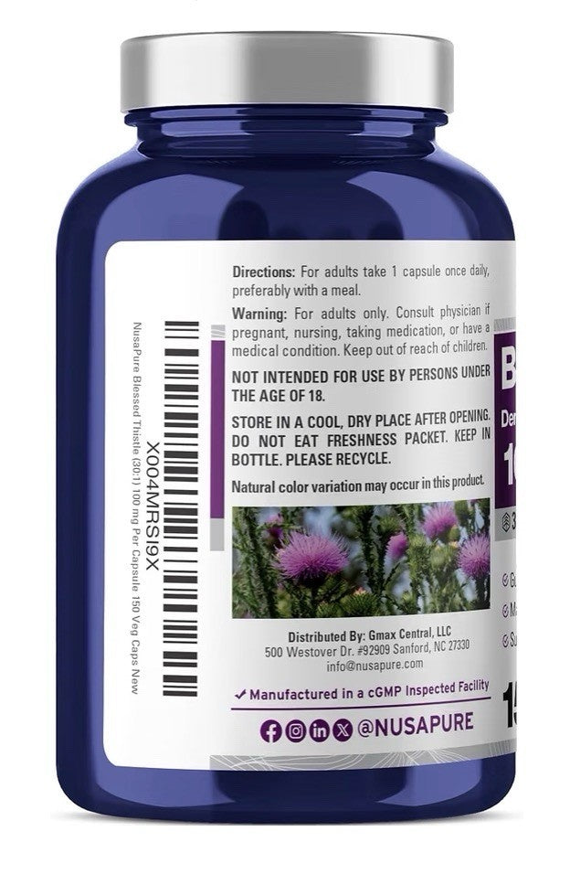 NusaPure Blessed Thistle Seed 100 mg Per Capsule 150 Veg Capsules 150 Servings