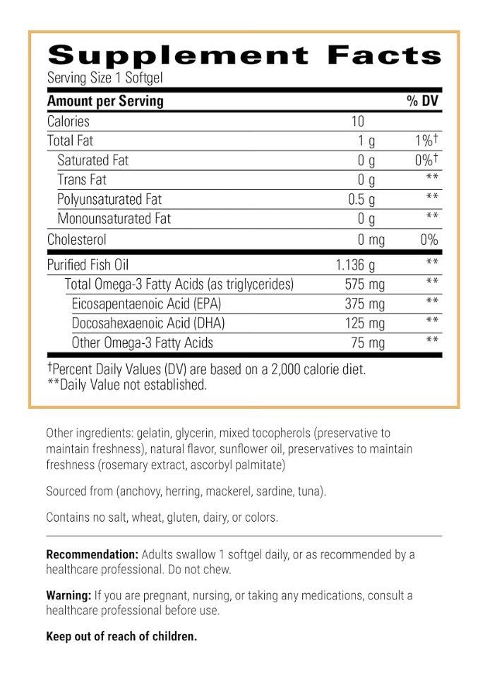 Integrative Therapeutics Pure Omega HP Fish Oil EPA DHA Heart Health 120 Softgel