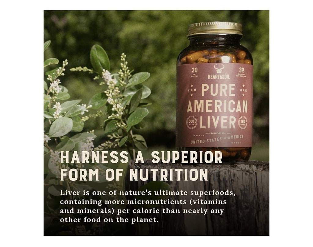 HEART & SOIL Pure American Liver Supplement Grass Fed Finished Beef Liver 180cap