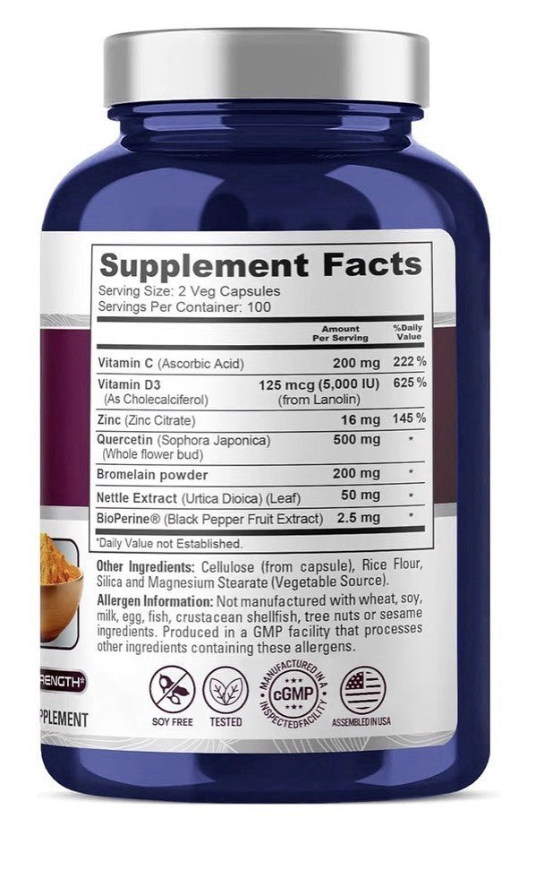 NusaPure Quercetin Immune Complex High Absorption 200 Veg Capsules 100 Servings