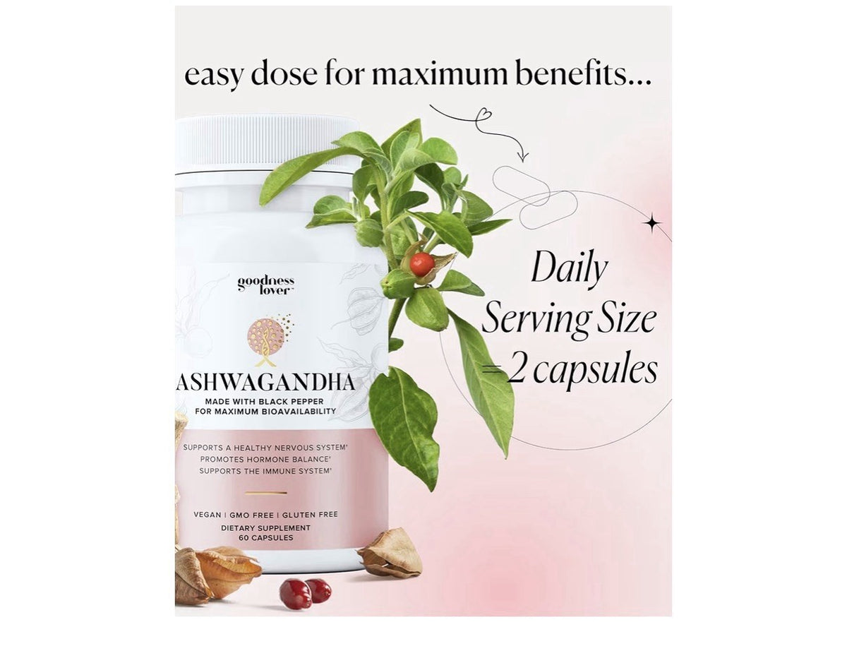 Goodness Lover Ashwagandha Supplement Nervous System Hormone Balance Support 60c