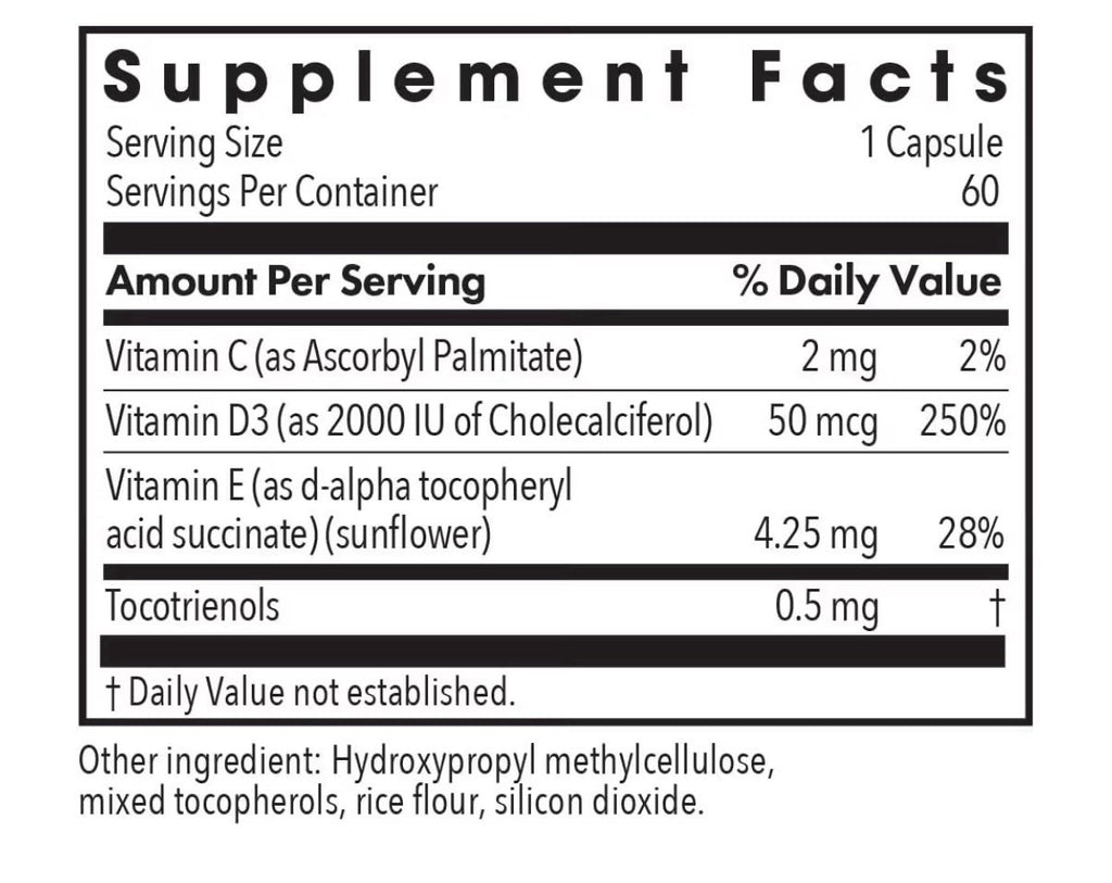 Allergy Research Group ARG Super D3 Cholecalciferol with C and E 60 Capsules