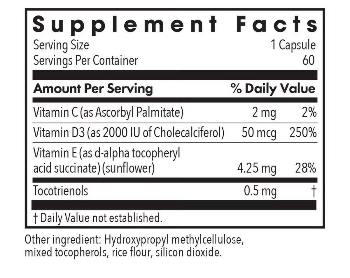 Allergy Research Group ARG Super D3 Cholecalciferol with C and E 60 Capsules