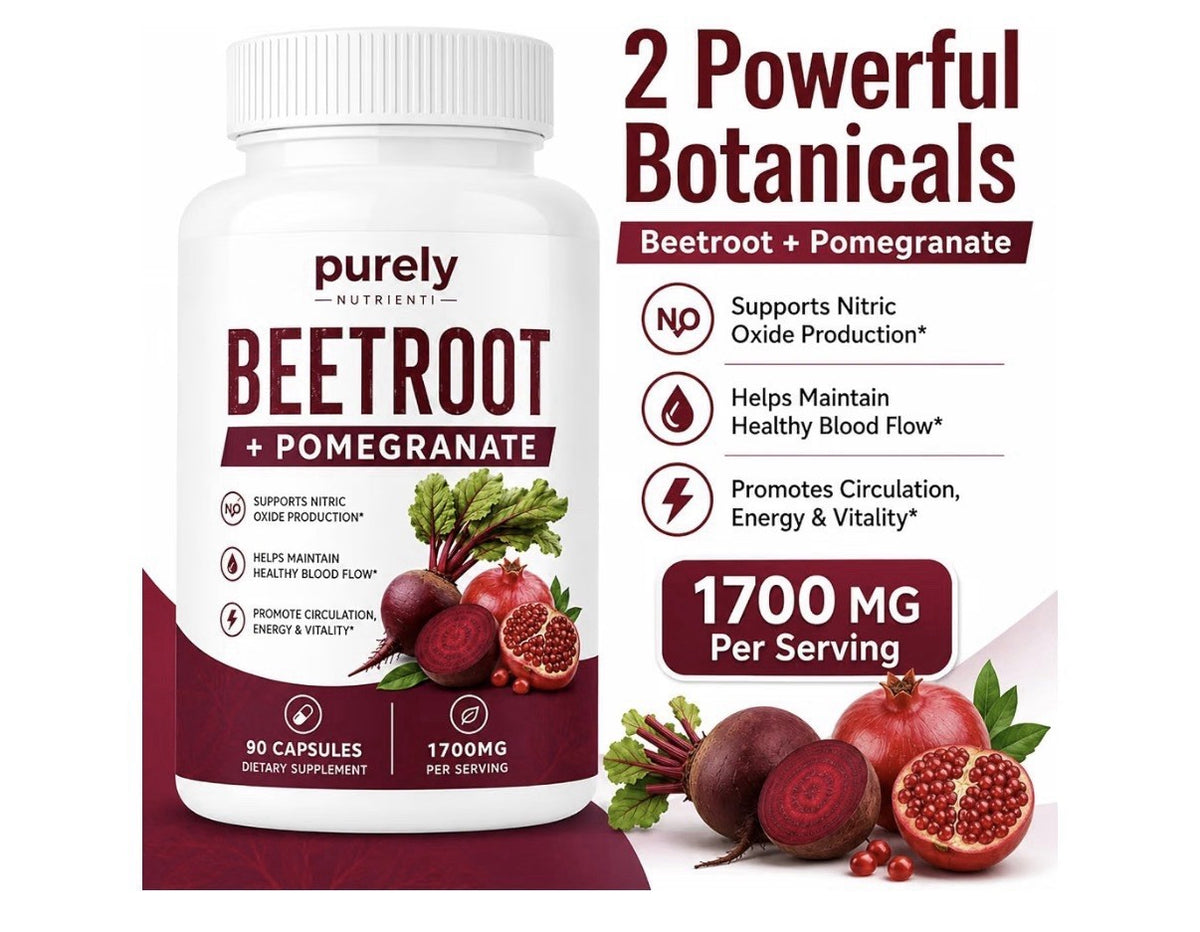 Purely Nutrient Beetroot + Pomegranate Nitric Oxide Production Blood Flow 90caps