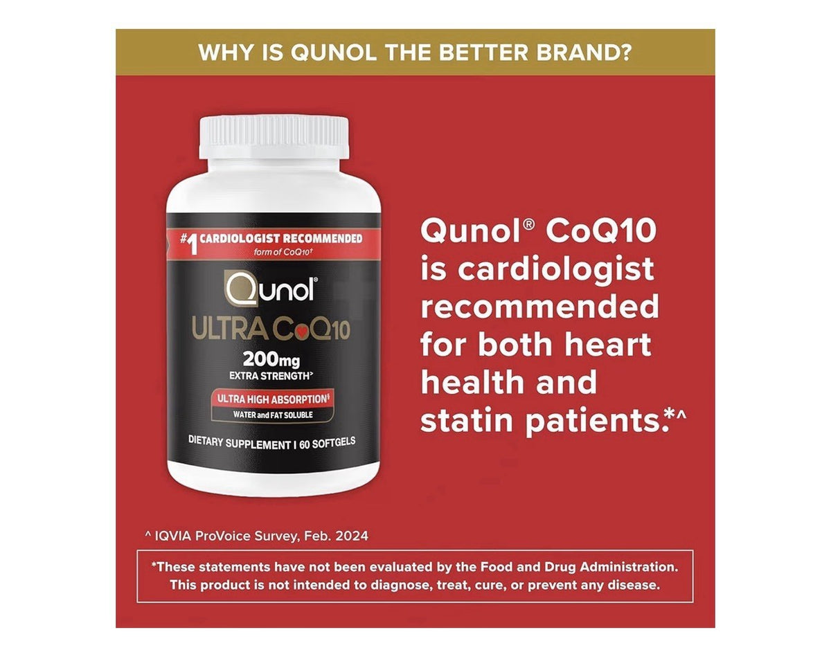 Qunol Ultra CoQ10 200mg Extra Strength Water And fat Soluble 90 Softgels