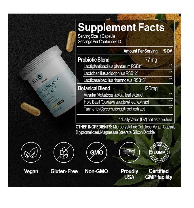 resB Lung Support Probiotic Lung Health Digestion Immune Support 60 Capsules