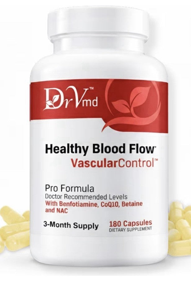 DrVmd Healthy Blood Flow Vascular Control NAC CoQ10 Benfotiamine Betaine 180caps