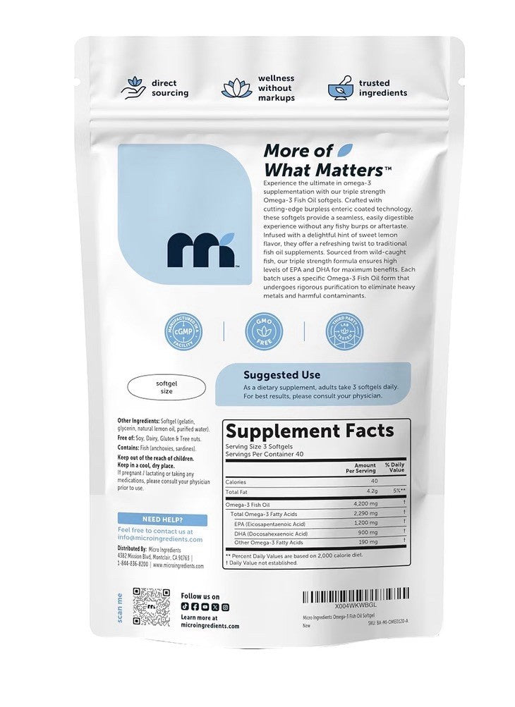 Micro Ingredients Omega-3 Fish Oil Triple Strength 4,200 mg Per Serving 120sgel