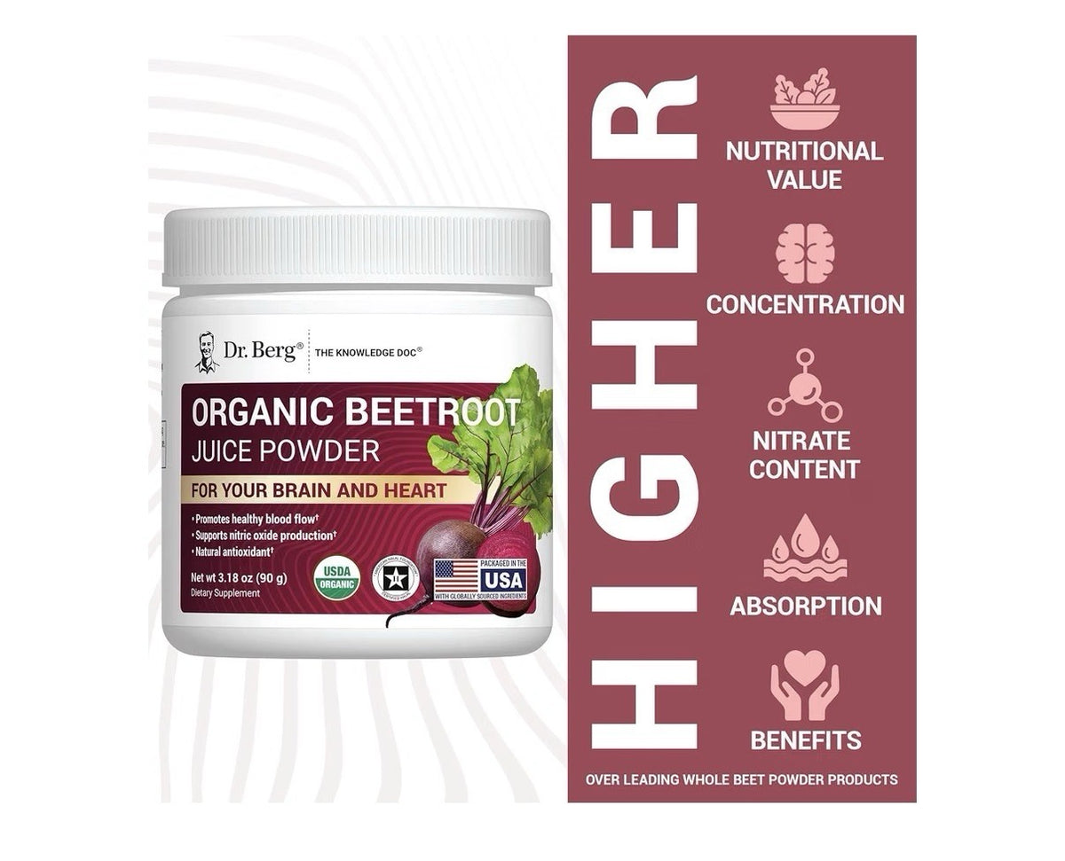 Dr Berg Organic Beetroot Juice Powder For Your Brain And Heart Blood Flow 3.18oz