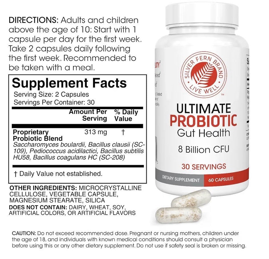 Silver Fern Brand Ultimate Probiotic Probiotics Women Men 8 Billion CFU 60 Caps