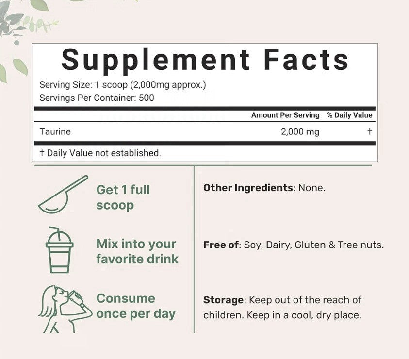 Micro Ingredients Taurine Powder Pure Unflavored 2000mg Per Serving 1 Kg