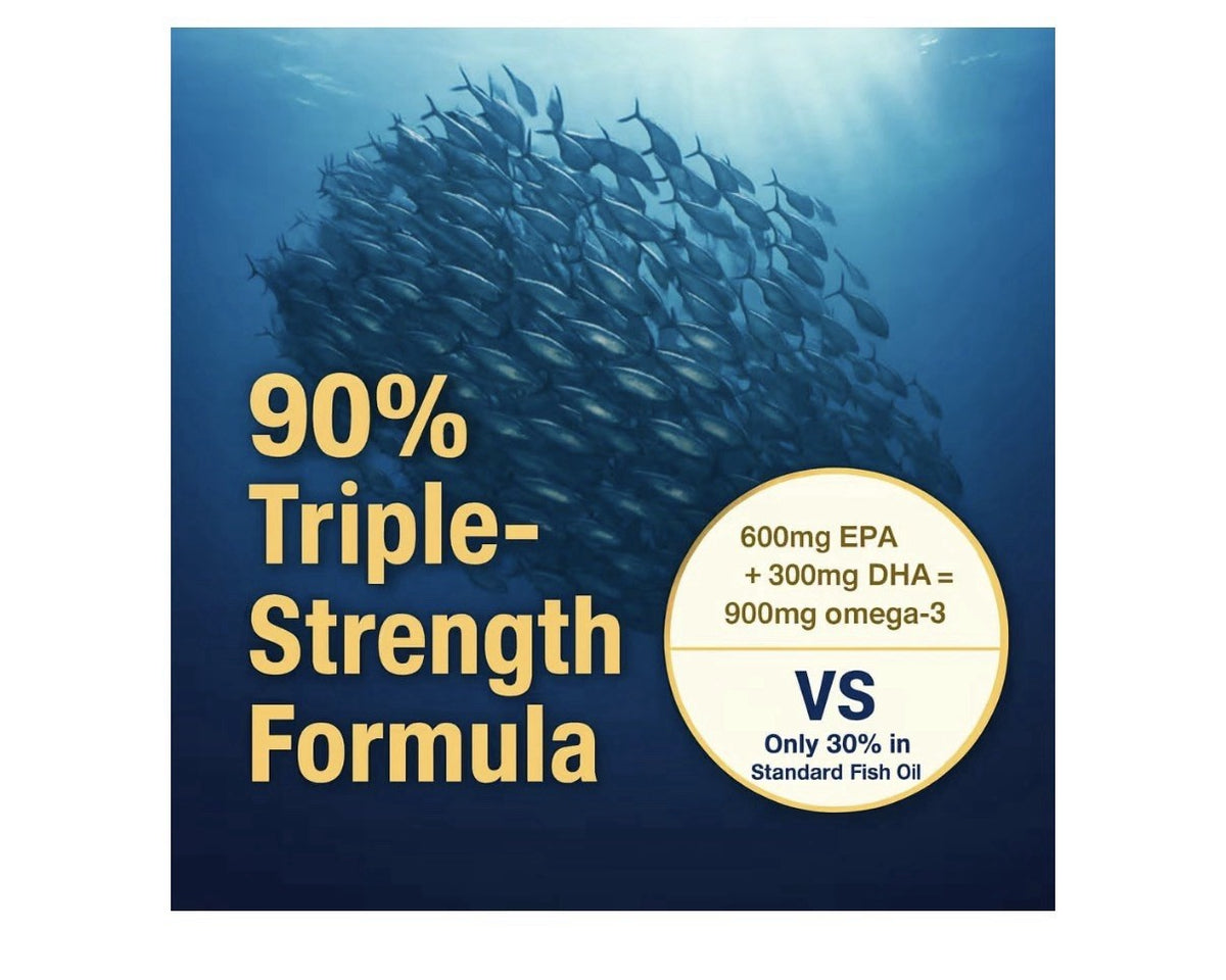 LOVITA Omega-3 Fish Oil rTG 90% Heart Brain Health Support For Women Men 3 Pqck