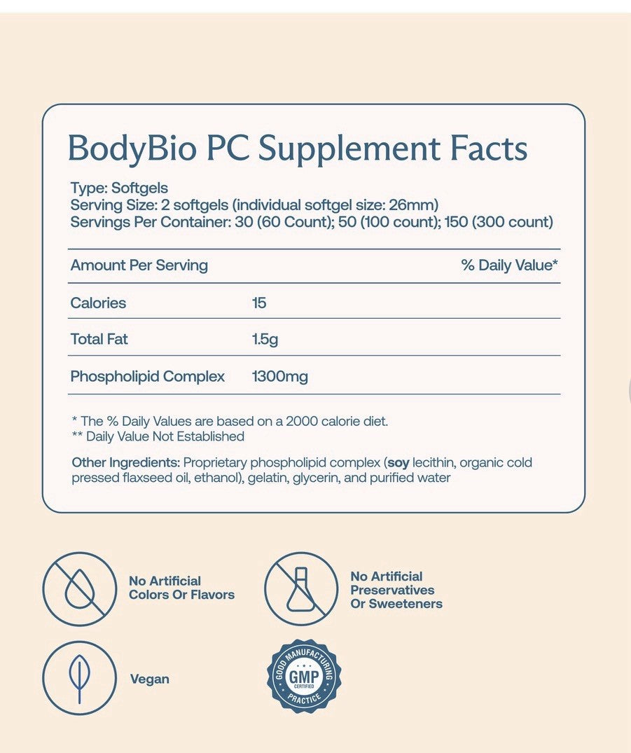 BodyBio PC Liposomal Phospholipid Complex Brain Health Mental Clarity 60 Softgel