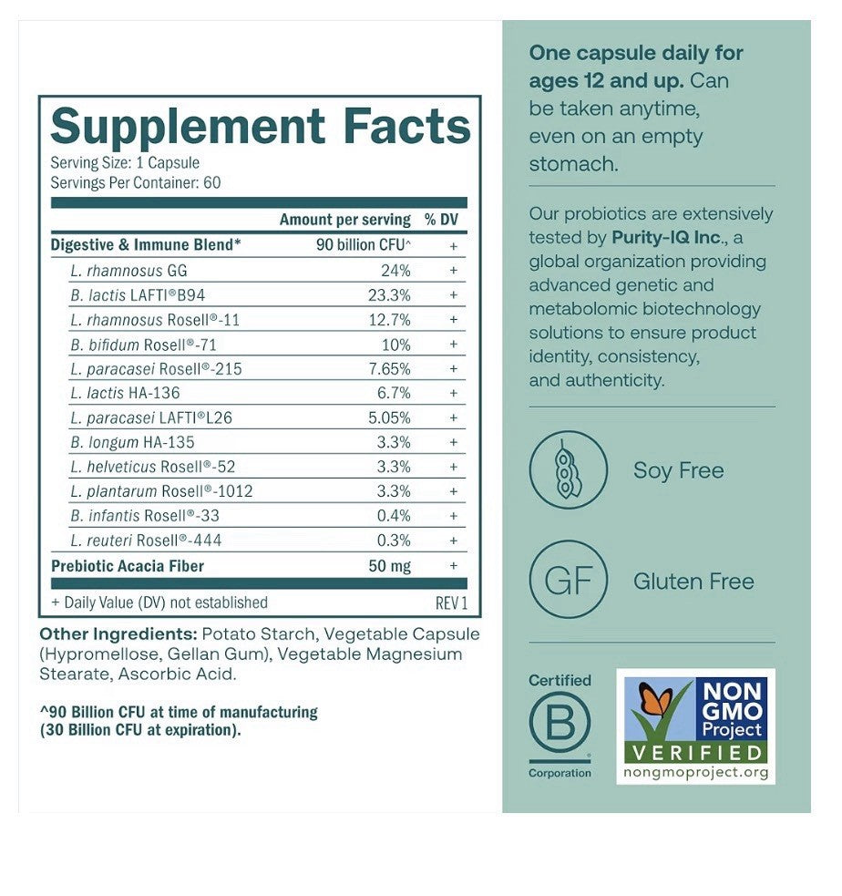 True Grace One Daily Probiotic Digestive Immune health 90 Billion CFU 60capsules