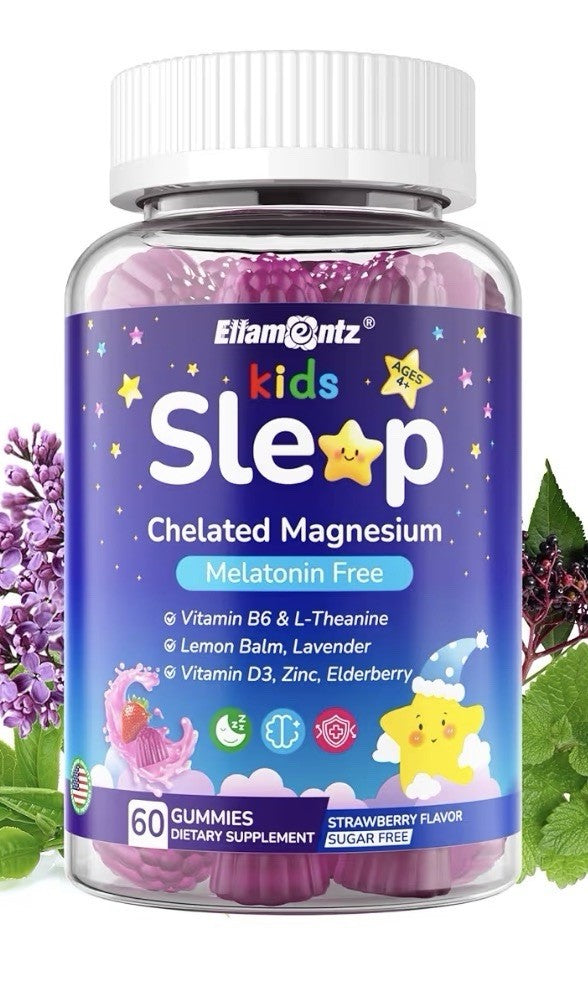 ELLAMENTZ Kids Sleep Chelated Magnesium Vitamin B6 D3 MelatoninFree 2 Pack