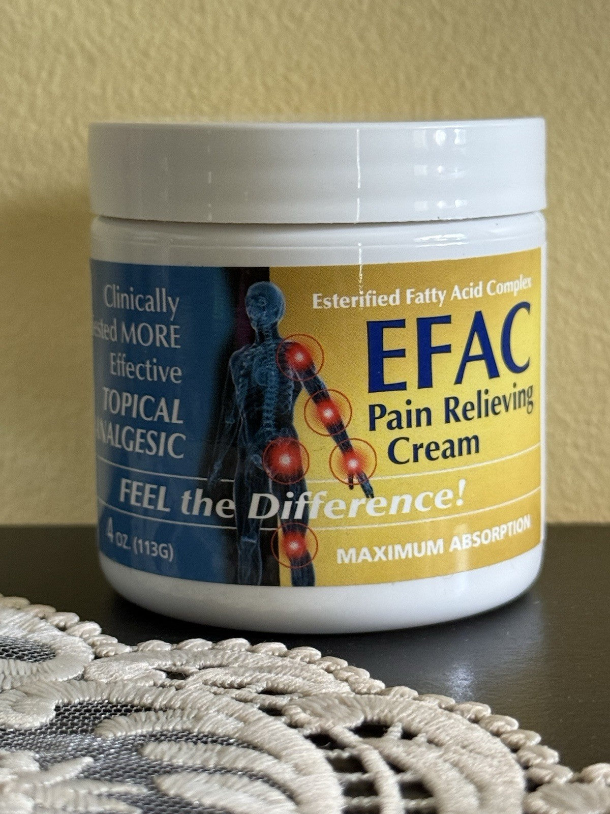 EFAC Pain Relieving Cream Arthritis Hands Legs Back Maximum Absorption 4oz