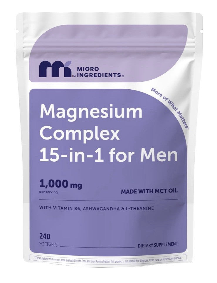 Micro Ingredients Magnesium Complex 15-in-1 for Men 1,000 mg Per Serving 240Caps