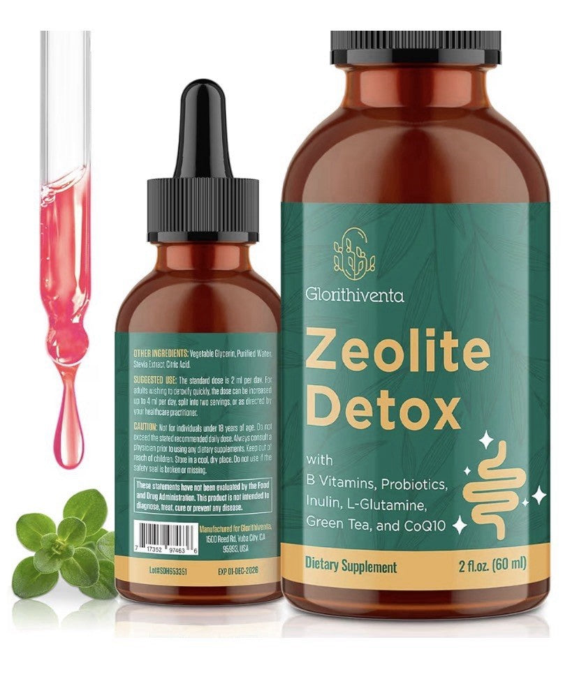 2 Pack Glorithiventa Zeolite Detox Liquid Drops With Vitamin B Probiotic Blend