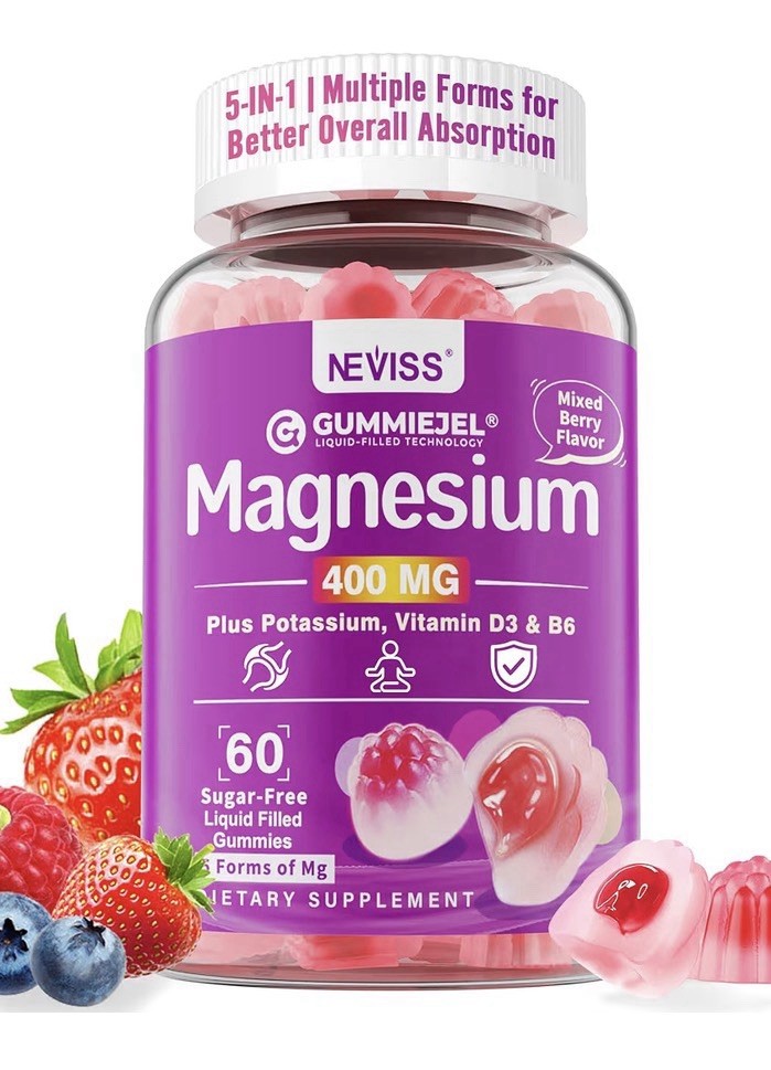 NEVISS Magnesium Glycinate 400 MG Plus Potassium Vitamin D3 & B6 Adults 60 gummy
