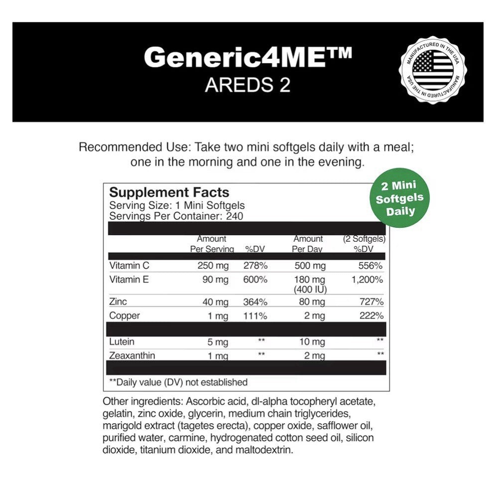 Generic4ME AREDS 2 Formula Eye Health Supplement 240 Mini Softgels