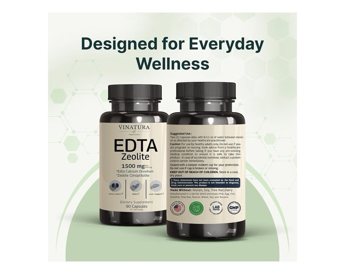 VINATURA EDTA Zeolite 1500mg Calcium Disodium Zeolite Clinoptilolite 90 capsules