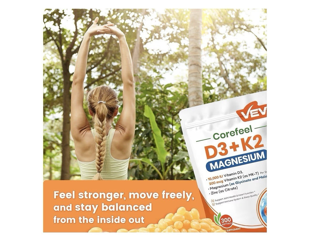 VEV Corefeel Vitamin D3 + K2 Magnesium Zinc Joints Heart Immune Support 300sgels