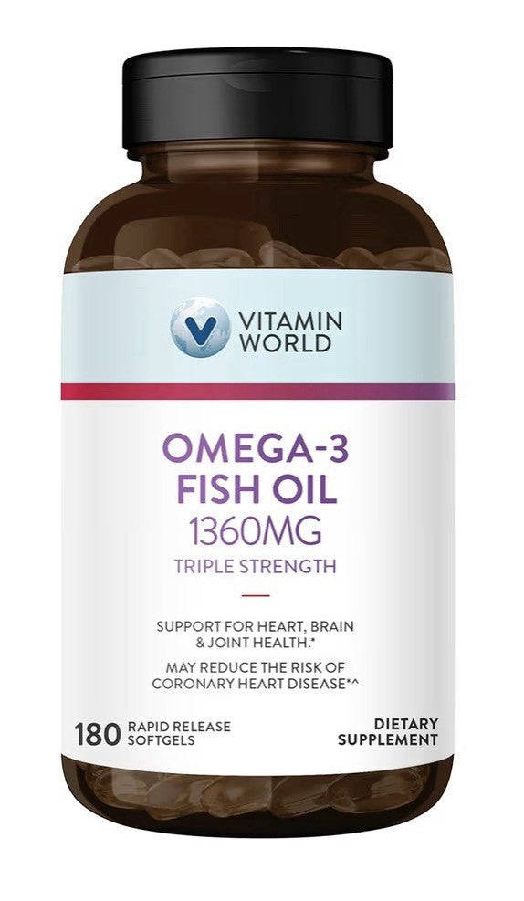 Vitamin World Omega 3 Fish Oil 1360 mg Triple Strength Supplement 180 Softgels