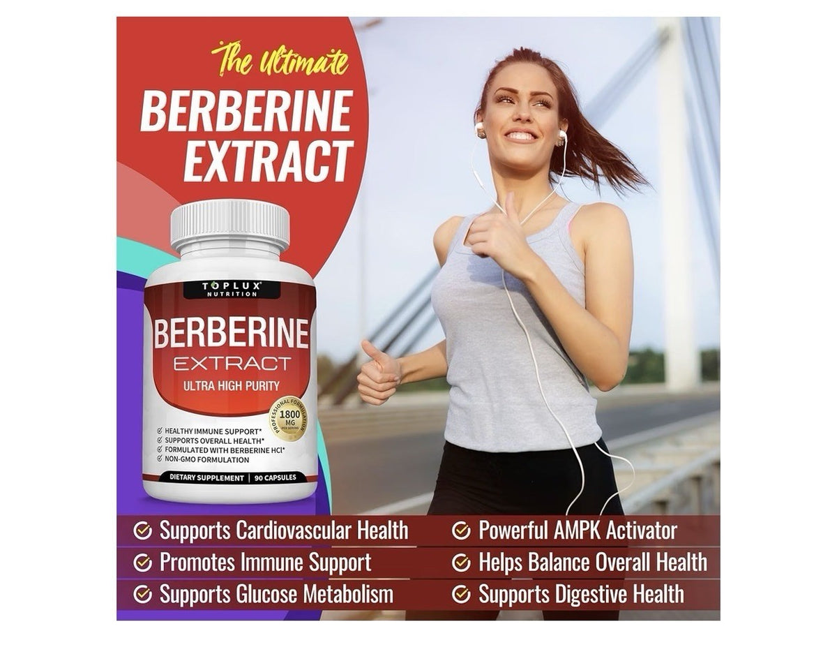 Toplux Berberine Extract 1800mg Ultra High Purity HCL 97% Purity 90 Capsules