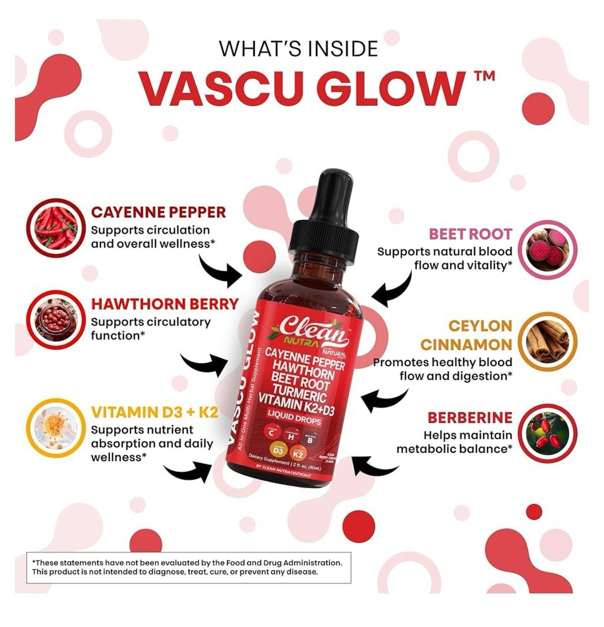 Clean Nutra Cayenne Pepper Drops Vascu Glow Supplement Liquid Drops 2oz