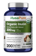 NusaPure Organic Inulin 300mg Per Serving Delivered From 20:1 Extract 200Veg Cap
