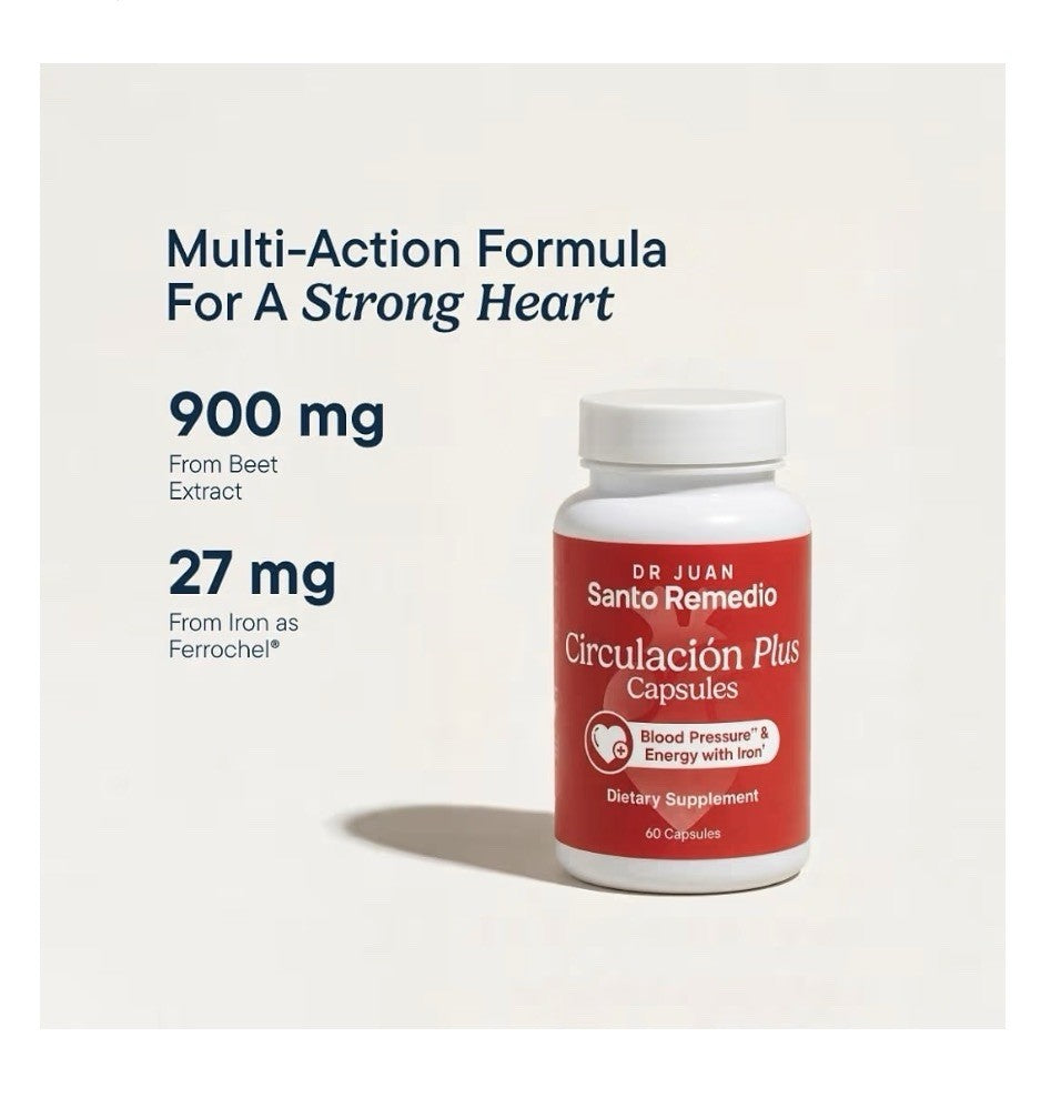 Santo Remedio Circulation Plus Blood Pressure & Energy With Iron 60 Capsules