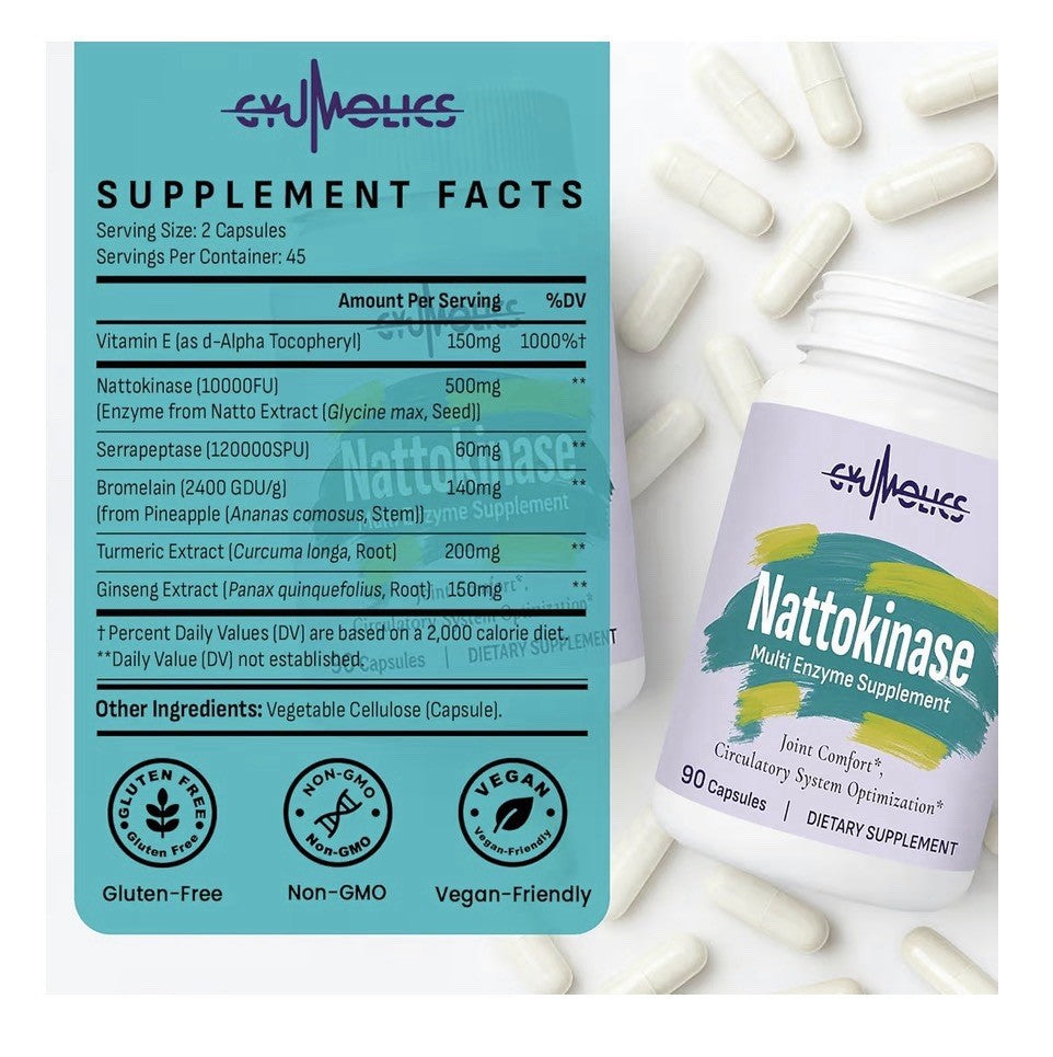 Gyumolics Nattokinase Supplement Serrapeptase Joint Comfort Circulatory 90 Caps