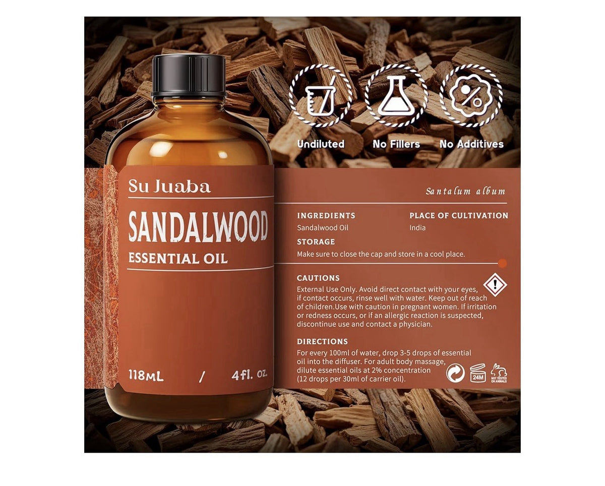 SUJUABA Sandalwood Oil 4 FlOoz Natural Aromatherapy Skin Hair Care Relaxation