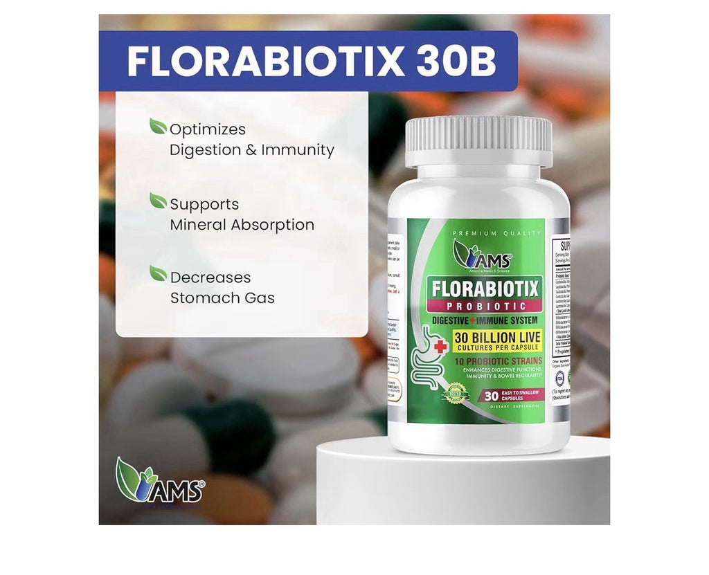 AMS Florabiotix Probiotic Immune Digestive Support 30 Billion Live Cultures 30ca