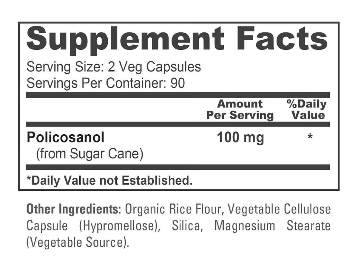 NusaPure Policosanol 100mg Per Serving 180 Veg Capsules 90 Servings