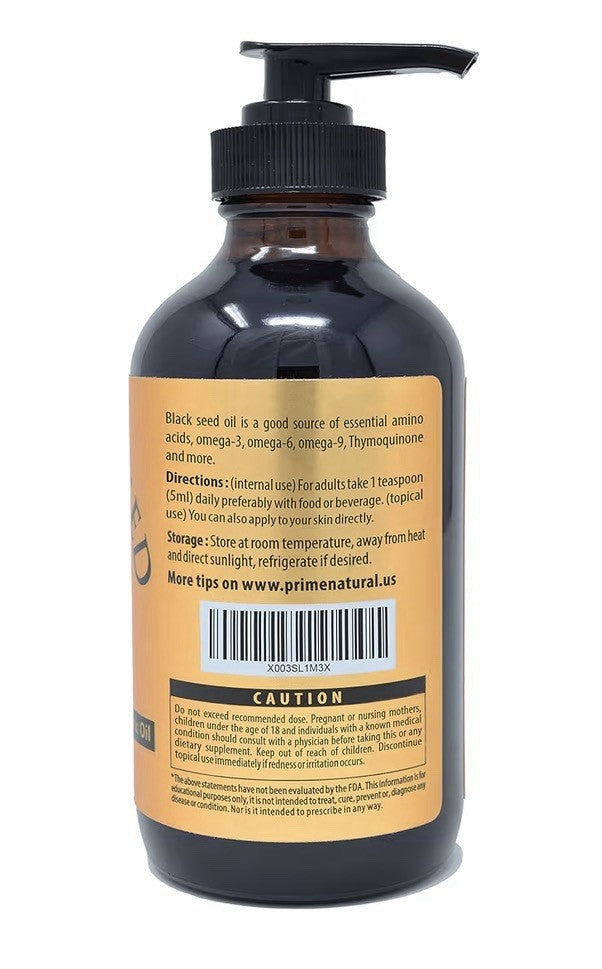 PRIME NATURAL Black Seed Oil Organic Cold Pressed Unrefined 16oz Nigella Sativa