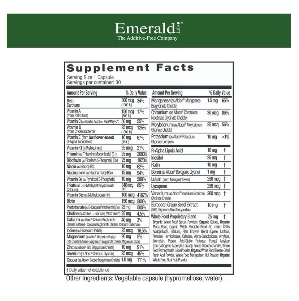 EMERALD LABS Complete 1-Daily Multi Complete Multivitamin Women & Men 30capsules