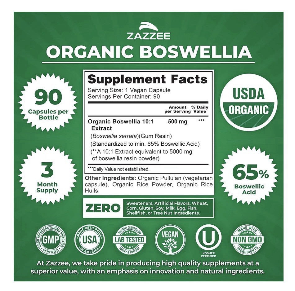 Zazzee Boswellia Supports Healthy Joint Mobility 3 Month Supply 90 Capsules