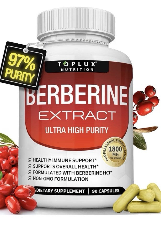 Toplux Berberine Extract 1800mg Ultra High Purity HCL 97% Purity 90 Capsules