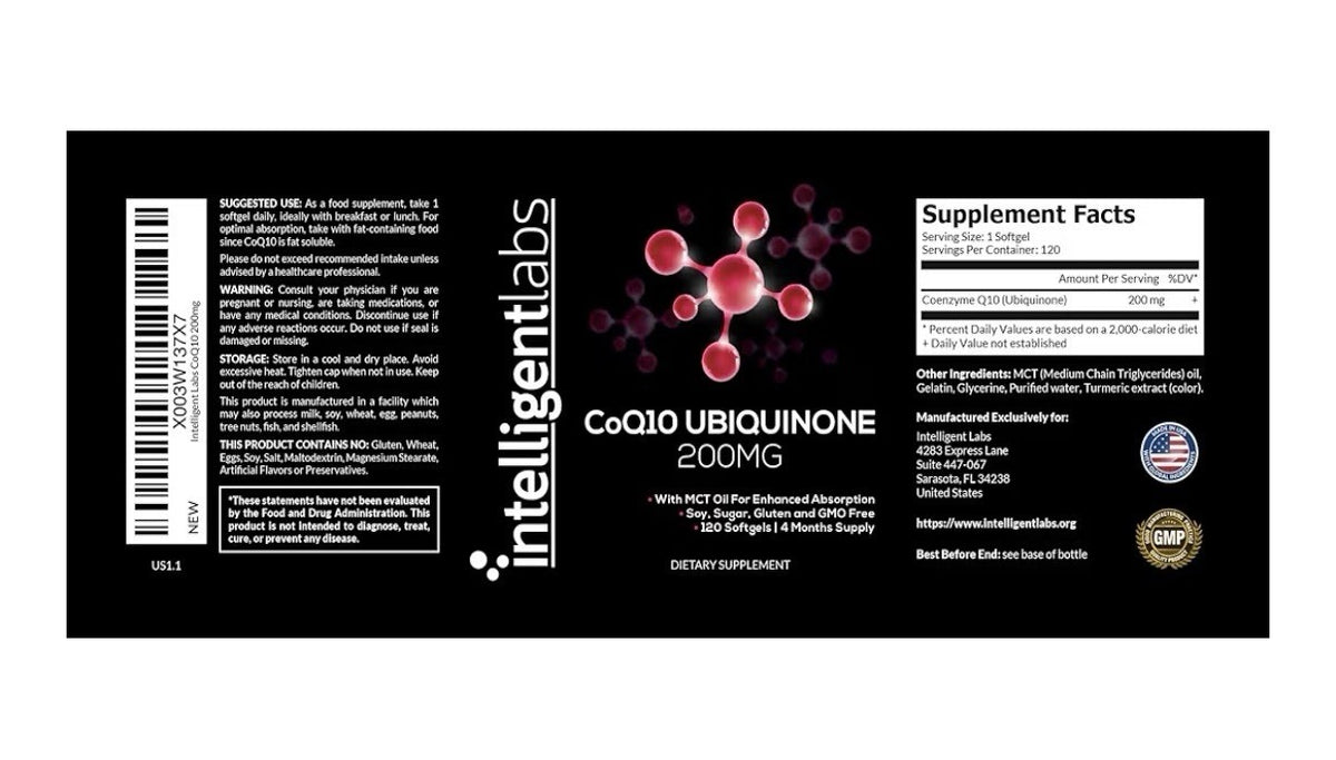 Intelligent Labs CoQ10 Ubiquinone 200mg with MCT Oil Heart Health 4 month supply