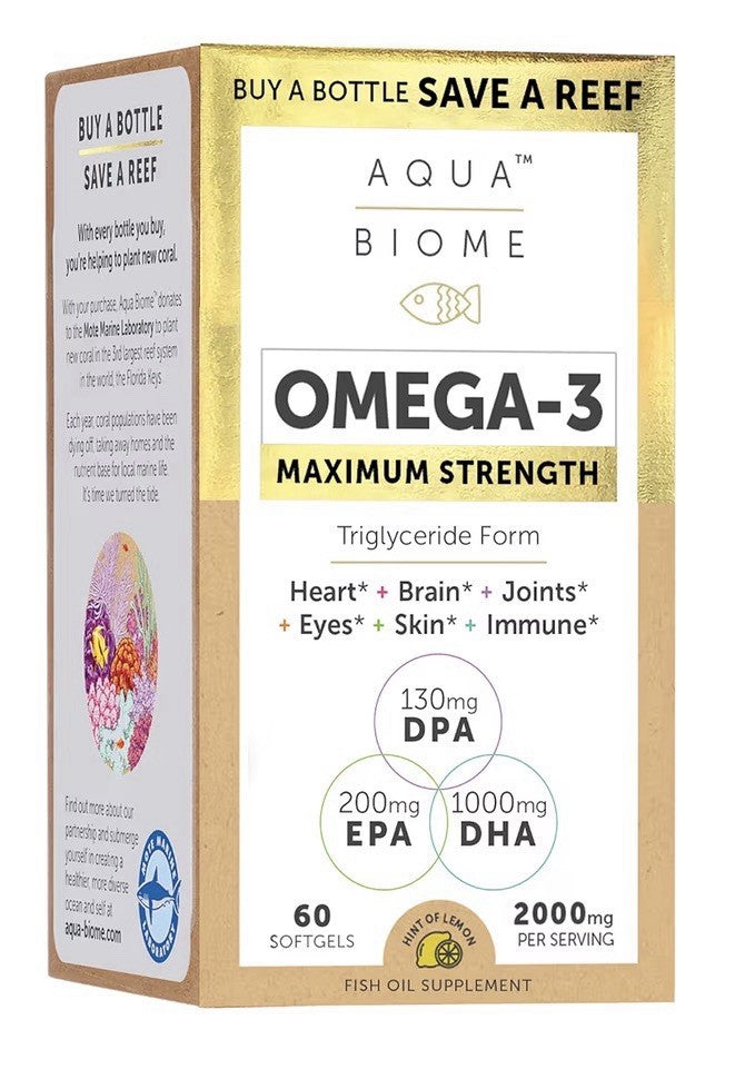 Aqua Biome Omega 3 Fish Oil Maximum Strength Triglyceride Form DPA EPA DHA 60sg
