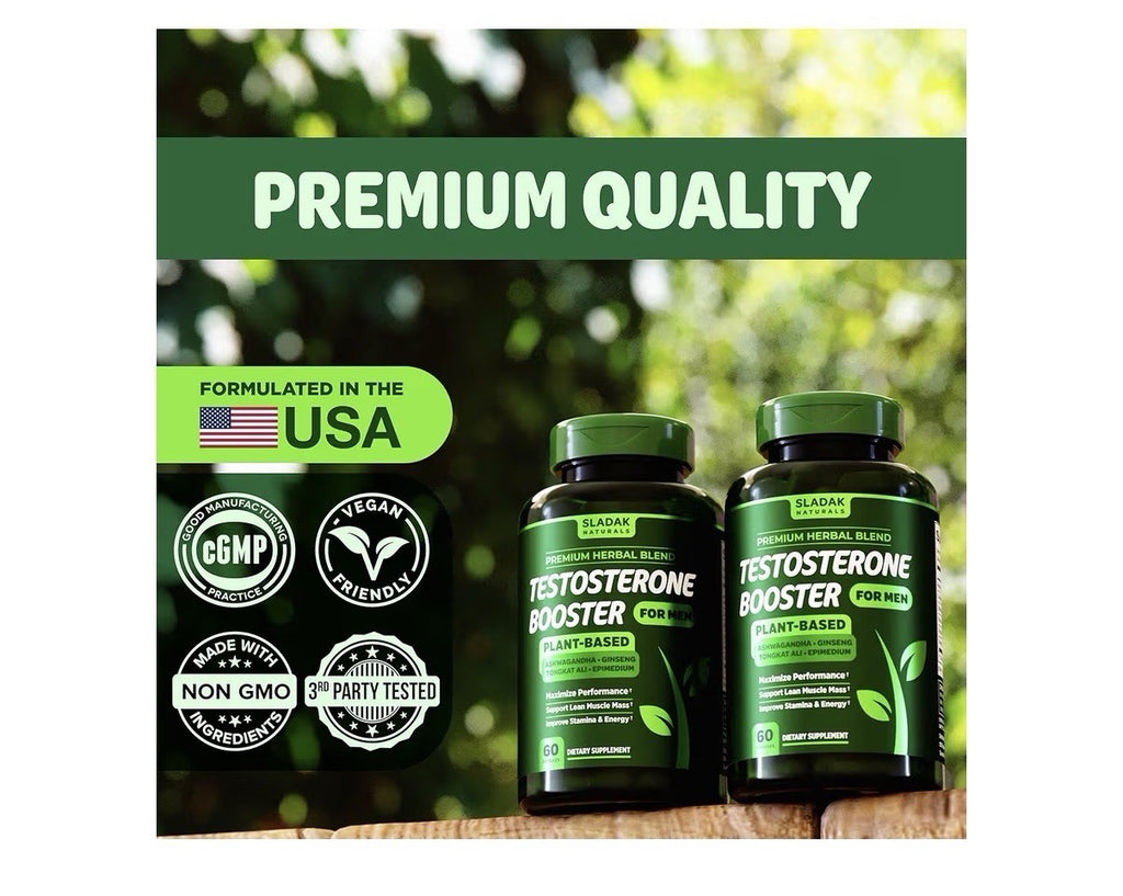 SLADAK NATURALS Testosterone Booster Supplement Men Enhancing Test Boost 2 Pack