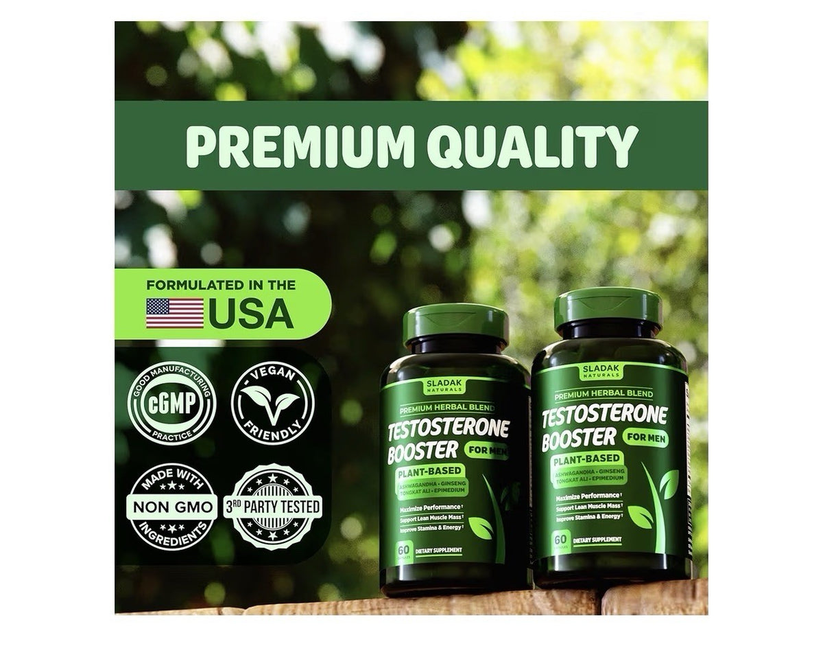 SLADAK NATURALS Testosterone Booster Supplement Men Enhancing Test Boost 2 Pack