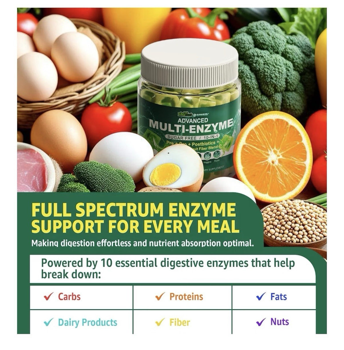 2 Pack Envycure Multi Enzyme Gummies for Women & Men Gut Digestive Support