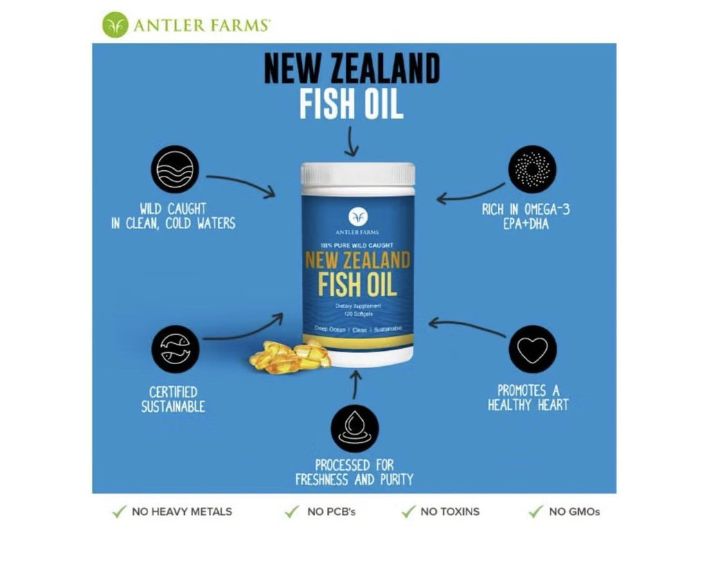Antler Farms New Zealand Fish Oil 100% Pure Wold Caught from Deep Ocean 120sgel
